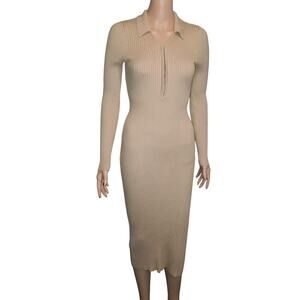 NEW Abercrombie & Fitch Size S Ribbed Midi Polo Dress Beige Vanilla Girl FLAW
